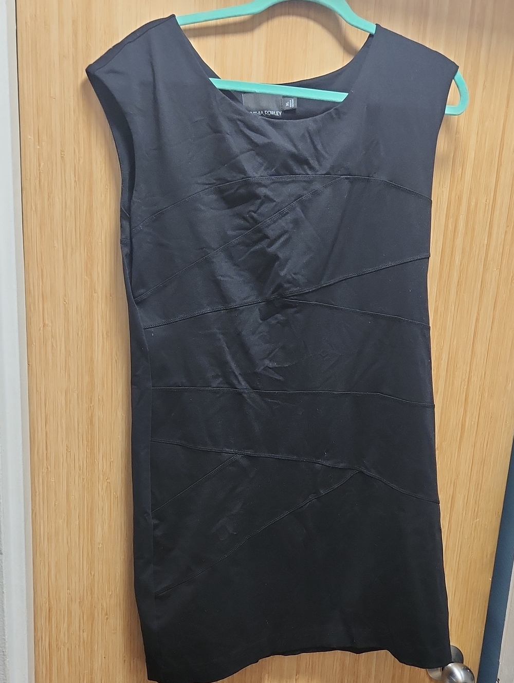 Cynthia Rowley Black Sleeveless Sheath Dress Diagonal Seam LBD Sz XL